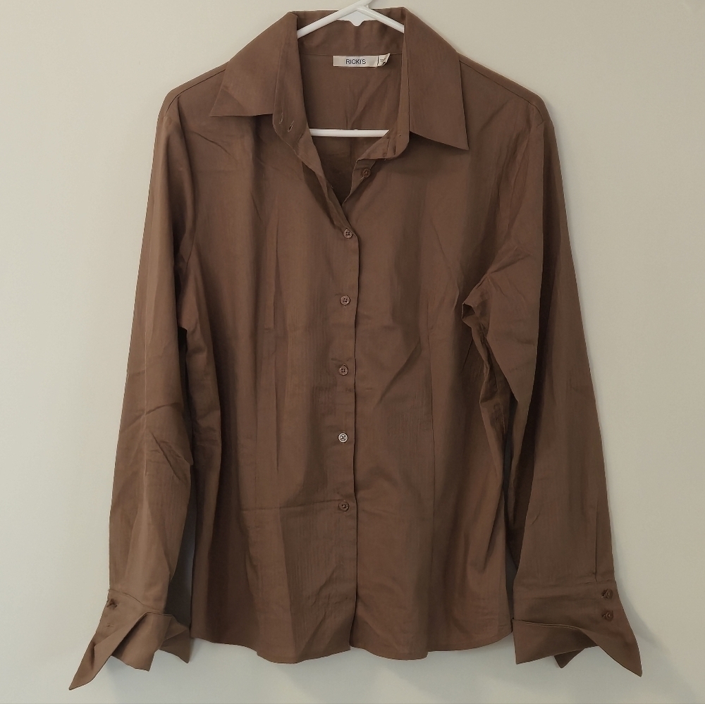 Ricki's XL Blouse Brown Button Down Career Shirt Minimalist Dark Academia Earth